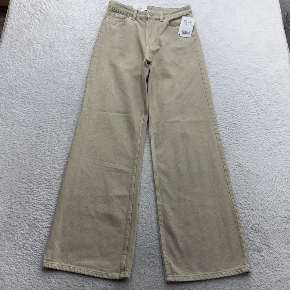 HM &Denim Womens Wide Leg Ultra High Waist Jeans Beige Tan‎ Size 4 NWT